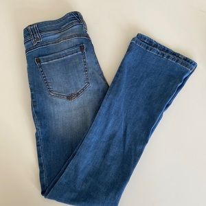 Mid rise bootcut jeans.